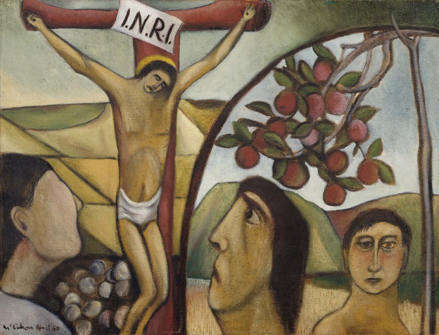 Colin McCahon Crucifixion: The apple branch 1950. Oil on unstretched canvas. National Gallery of Australia, Canberra, purchased with funds from the Sir Otto and Lady Margaret Frankel Bequest 2004