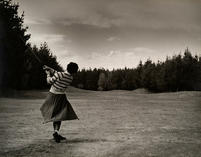 Hawkes Bay Ladies Champion Hitting Off First Hole at Waimairi Beach Golf Course