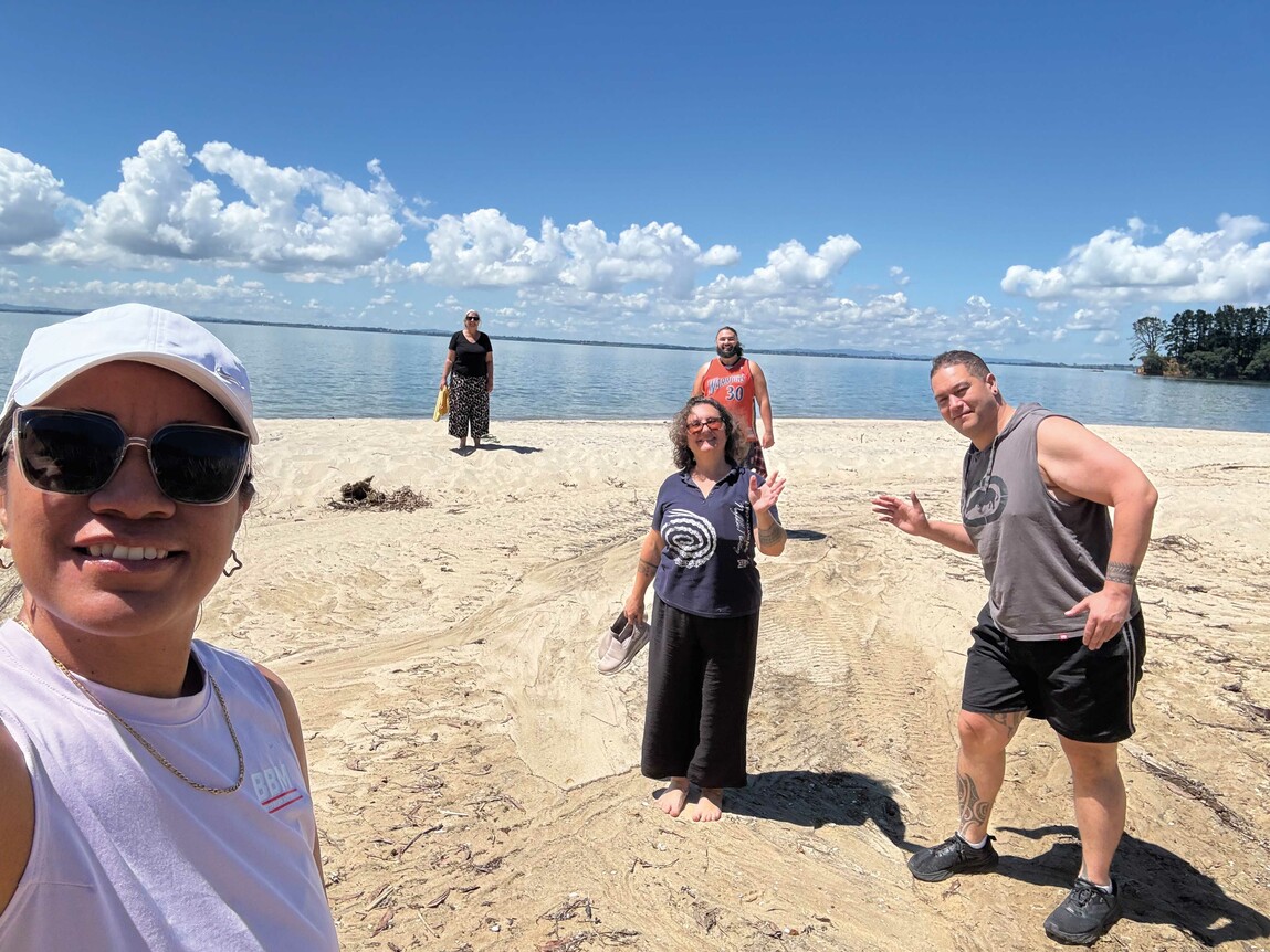 Cora-Allan, Sue Pearson, Pauline Reynolds, Doron Riki-Semu and Isaac Te Awa in Awhitu. Photo: Cora-Allan