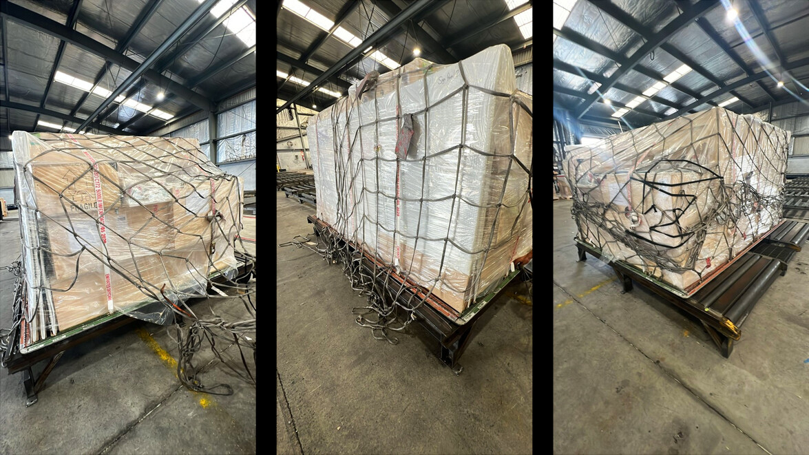 The works during the ‘palletisation’ process prior to departure from Auckland