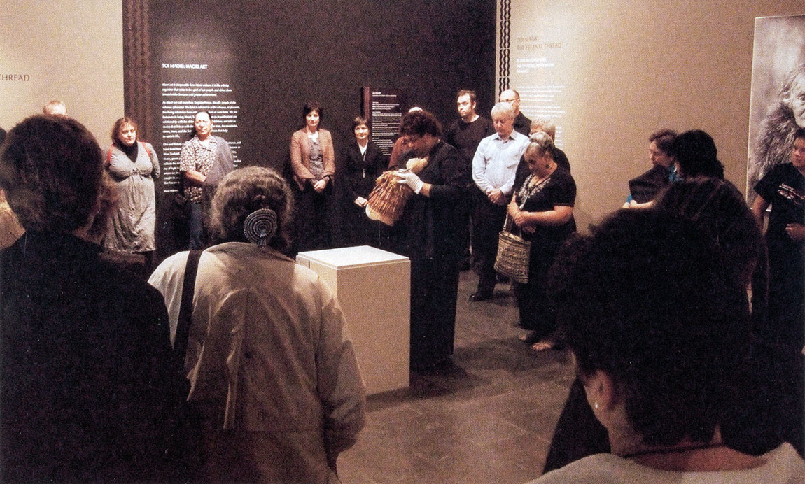 It was an emotionally charged moment of the Eternal Thread closing ceremony on 27 May 2007, when Puamiria Parata-Goodall uplifted the late Cath Brown's Kaikaranga figure, as Cath had been a key planner of the exhibition from its initial concept.
