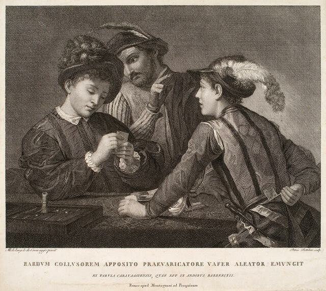 Bardum Collusorum Apposito Praevaricatore Vafer Aleator Emungit Ex Tabula Caravaggiensis, Quae Est In Aedibus Barberinis.