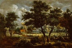 A Wooded Landscape with Peasants on a Path and an Angler at a Stream