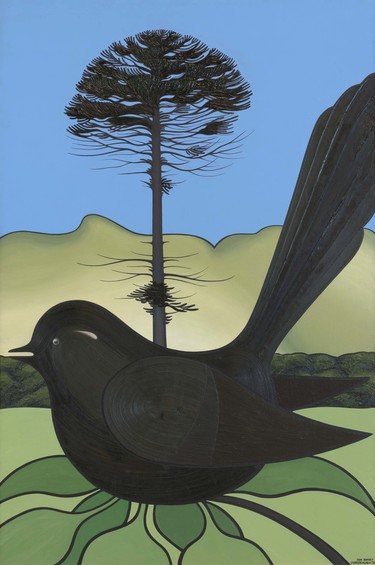 Don Binney Canterbury Garden Bird 1970. Oil on canvas. Collection of Christchurch Art Gallery Te Puna o Waiwhetū, purchased 1970