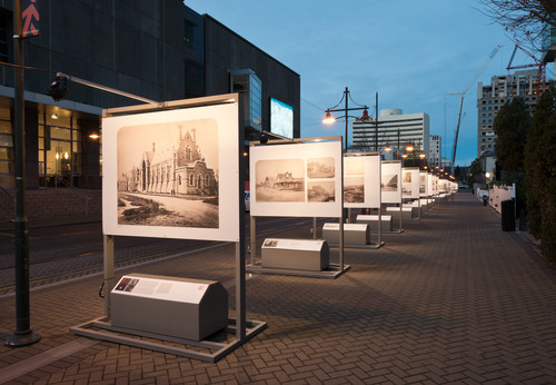 Installation view of Reconstruction: Conversations on a City