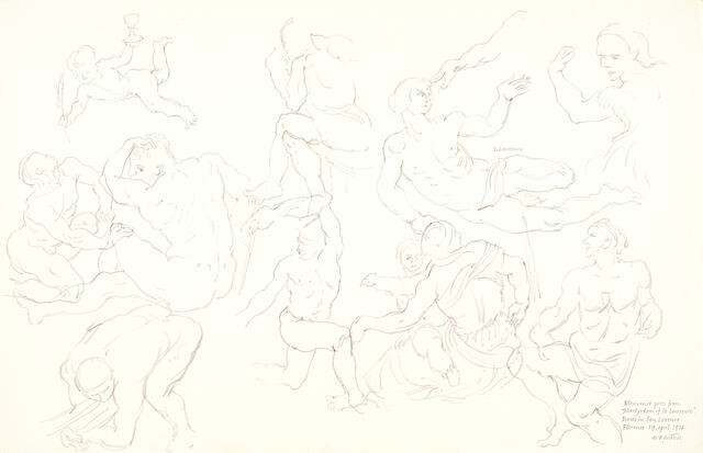 Mannerist poses from ‘Martyrdom of St Lawrence’, Fresco in San Lorenzo, Florence. 19 April 1974