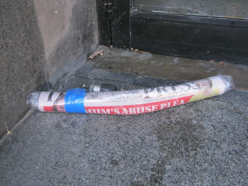 Newspaper outside 209 Tuam Street