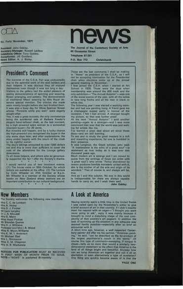 Canterbury Society of Arts News, number 40, November 1971