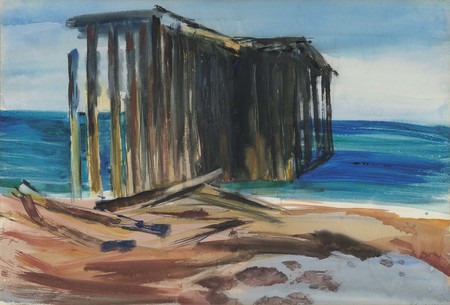 Doris Lusk Acropolis, Onekaka (The wharf) 1966. Watercolour. Collection of Christchurch Art Gallery Te Puna o Waiwhetū, Lawrence Baigent/Robert Erwin bequest 2003. Reproduced with permission
