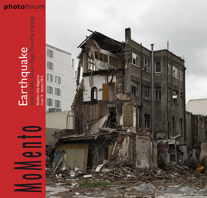 John Collie's Earthquake damaged building, Cathedral Square, 1st July 2011 on the cover of Photoforum's earthquake edition of their journal Momento, Issue 14, January 2014.