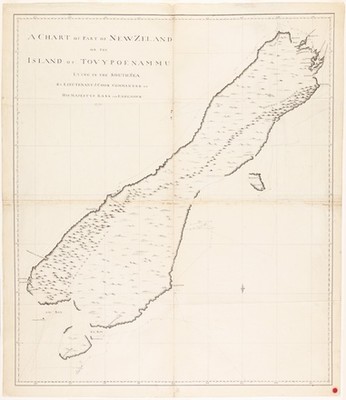 James Cook A CHART OF PART OF NEW ZEALAND OR THE ISLAND OF TOUI POENAMMU, 1770. Manuscript map Bequest of Sir William Dixson, 1952 DL SPENCER 166. Collection of the Mitchell Library, State Library of New South Wales.