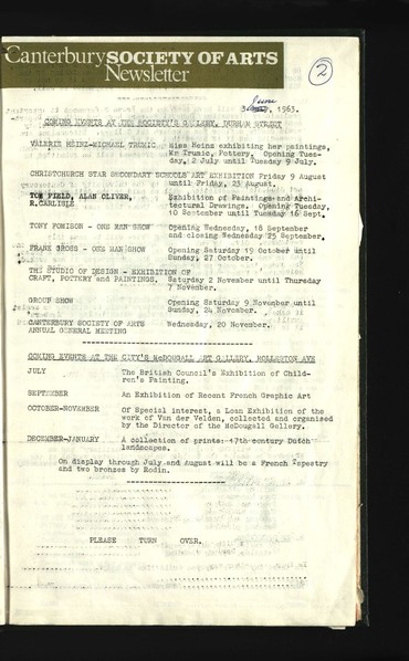 Canterbury Society of Arts newsletter, 3 June 1963
