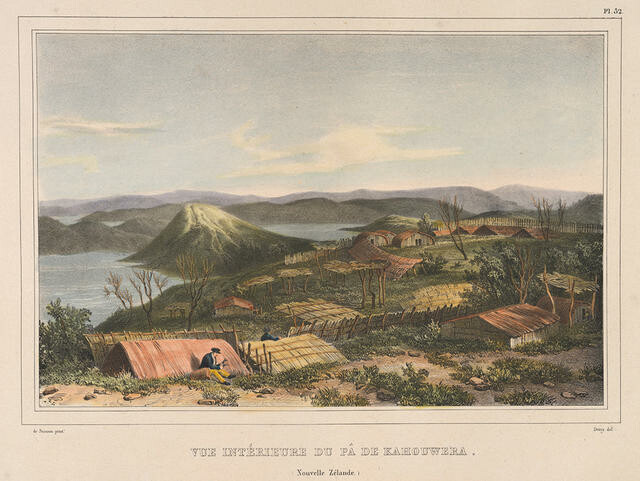 Pl. 52. Vue Intérieure du Pâ De Kahouwera (Nouvelle Zélande) [Interior View of the Pa of Kahouwera (New Zealand)]