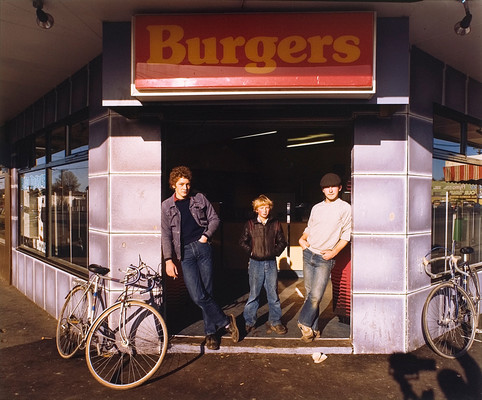 Murray Hedwig Burger Bar With Three Youths, Christchurch. Photograph. Collection of Christchurch Art Gallery Te Puna o Waiwhetū, purchased 1986