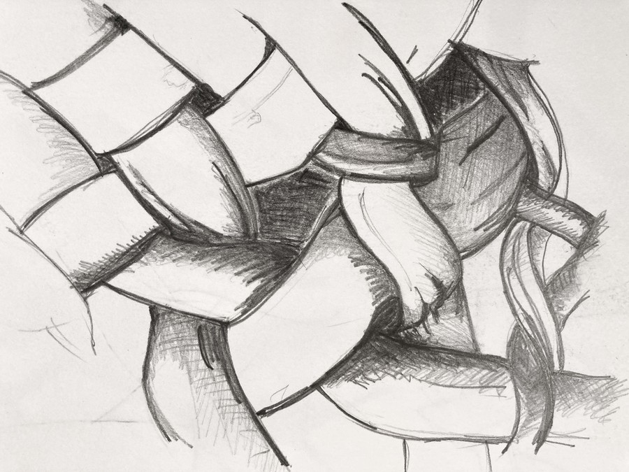 Aroha Mitchell Working drawing of weave pattern in Te Rā 2014. Pencil on paper