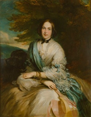 Thomas Musgrove Joy Mrs T Fraser Grove With A Favourite Dog 1849. Oil on canvas. Collection of Christchurch Art Gallery Te Puna o Waiwhetū, purchased 1976