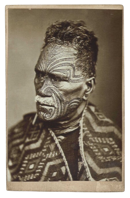 George Albert Steel (photographer), Elizabeth Pulman (publisher) King Tāwhiao Tukaroto Matutaera Pōtatau Te Wherowhero (Ngāti Mahuta, Tainui) 1882. Albumen carte de visite. Collection of Christchurch Art Gallery Te Puna o Waiwhetū, purchased 2019