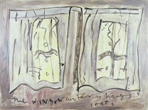 Tom Kreisler, The window curtains as hanging coats, 1989, acrylic on canvas