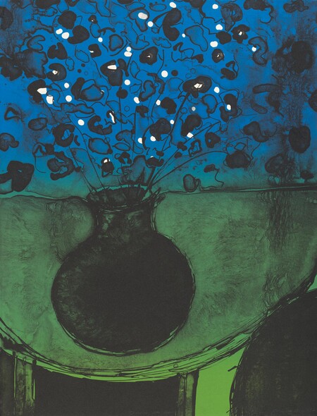 Jule Einhorn Interior with Vase 1984. Lithograph. Collection of Christchurch Art Gallery Te Puna o Waiwhetū, gift of Jule Einhorn, 2024