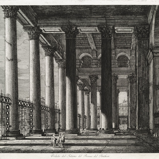 Luigi Rossini Veduta del Interno del Pronao del Pantheon 1820. Etching. Collection of Christchurch Art Gallery Te Puna o Waiwhetū, purchased 1998