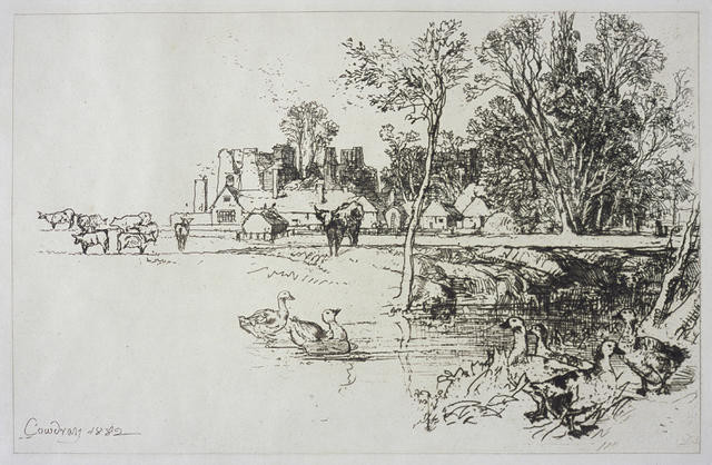 Cowdray castle, with geese