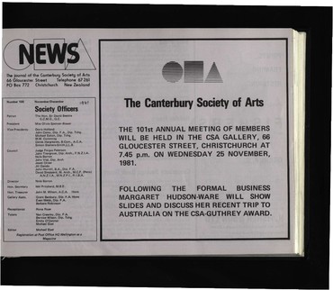 Canterbury Society of Arts News, number 100, November/December [1981]