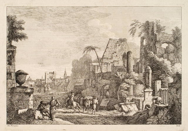 Figures among Classical ruins (after Marco Ricci)