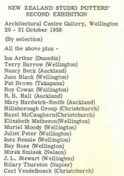 NZ Society of Potters Second exhibition, 1958