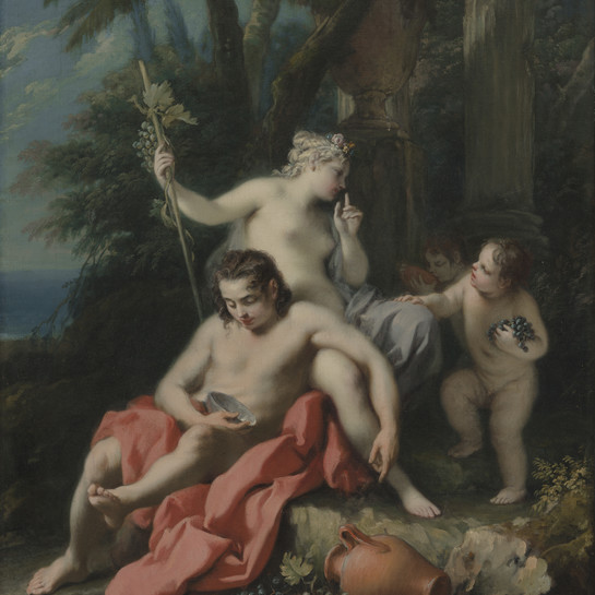 Jacopo Amigoni Bacchus and Ariadne 1730–39. Oil on canvas. Collection of Christchurch Art Gallery Te Puna o Waiwhetū, presented to the Canterbury Society of Arts by the Neave family in memory of their brother Kenelm, 1931; given to the Robert McDougall Art Gallery, 1932