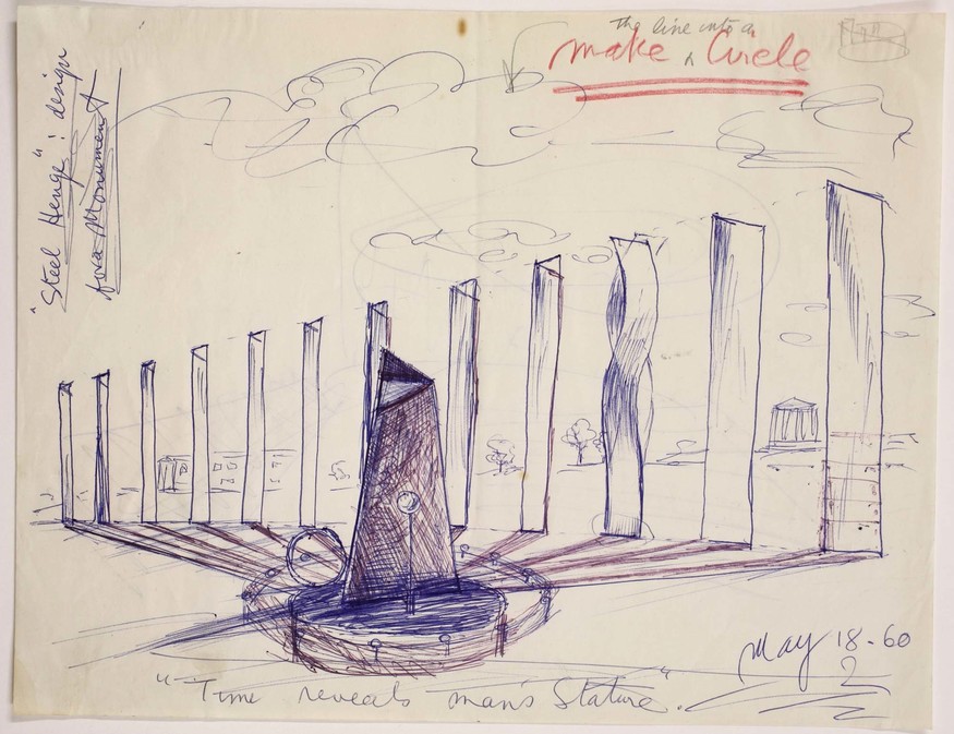 Len Lye Sketch of ‘Steel Henge’ 1960. Collection, Govett-Brewster Art Gallery/Len Lye Centre. Courtesy of the Len Lye Foundation
