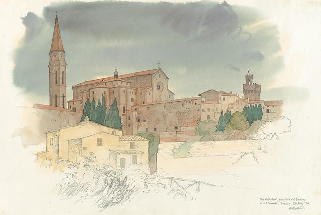 The Cathedral, from Via Del Bastione Di S. Clemente. Arezzo, 26 July ’74