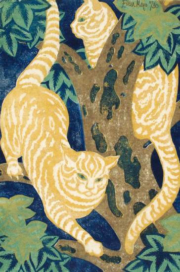 Eileen Mayo Cats in the Trees 1931. Linocut. Collection of Christchurch Art Gallery Te Puna o Waiwhetu, presented by Rex Nan Kivell, 1953