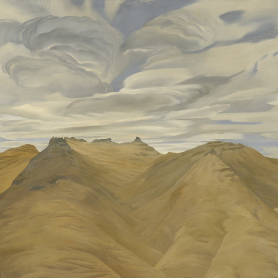 William Sutton Te Tihi o Kahukura and Sky, I 1976. Oil on canvas. Collection of Christchurch Art Gallery Te Puna o Waiwhetū, purchased 1980