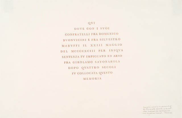 Inscription Inlaid In The Pavement Of The Piazza Della Signoria, On The Spot Where Savonorola and the two companions were hanged and burned, Florence