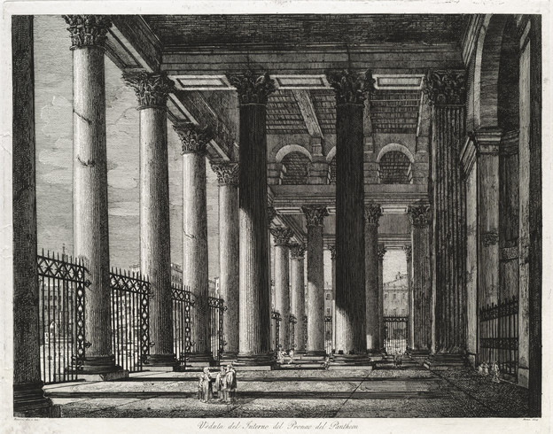 Luigi Rossini Veduta del Interno del Pronao del Pantheon 1820. Etching. Collection of Christchurch Art Gallery Te Puna o Waiwhetū, purchased 1998
