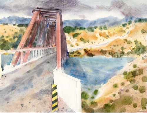 Doris Lusk Study Of The Bridge, Clutha River 1985. Watercolour. Presented by the Friends of the McDougall Gallery, 1986. Reproduced with permission