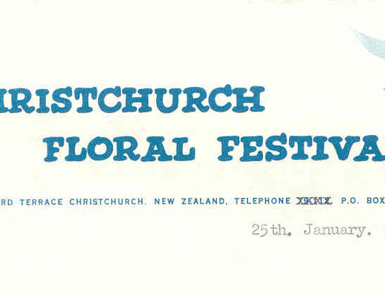 Letterhead from the Christchurch Floral Festival to the Director, W.S Baverstock of the Robert McDougall Art Gallery