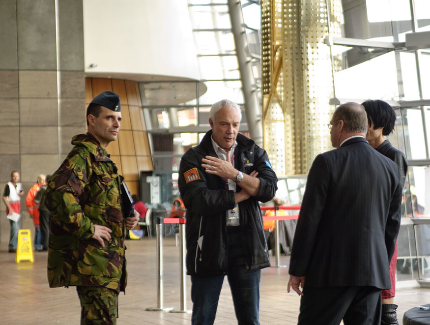 Mayor Bob Parker in the Gallery foyer. The Gallery became the Christchurch Response Centre for seven months following the February earthquake. Photo: John Collie