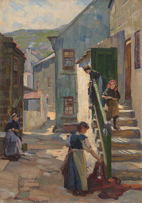 Sydney Lough ThompsonStreet scene, Staithes, Yorkshire. Oil on canvas board. Collection of Christchurch Art Gallery Te Puna o Waiwhetū, purchased with assistance from the Olive Stirrat Bequest 1991. Reproduced courtesy of Caldwell and Thompson families