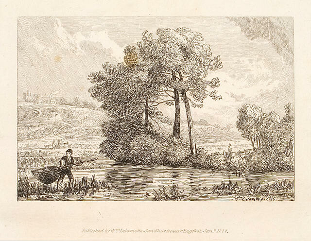 Boy With Net Wading In A Stream
