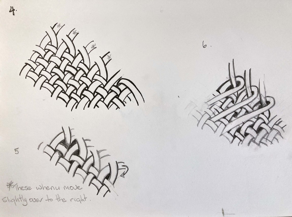 Aroha Mitchell Working drawing of weave pattern in Te Rā 2014. Pencil on paper